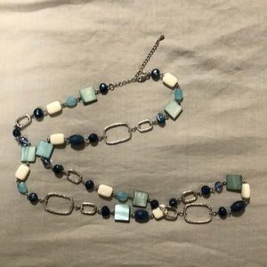 Lia Sophia blue white beaded silver necklace.